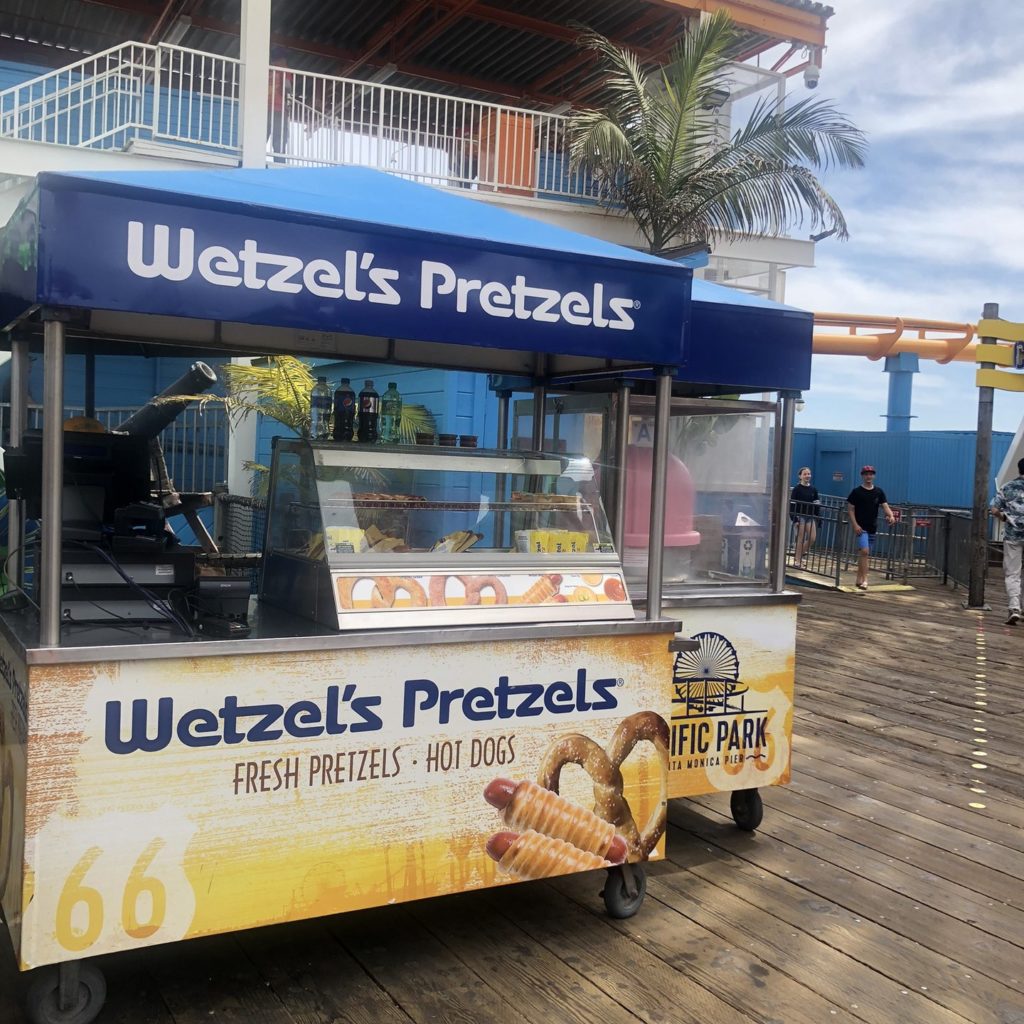 Wetzel's Pretzels cart on the Santa Monica Pier