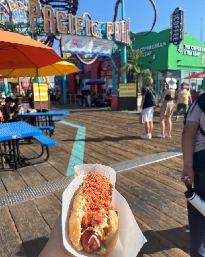 #TastyTuesday: The Bacon Cheese hot dog with WAGYU Beef, Cheese, Bacon Bits, and Japanese mayo @japadogcalifornia tastes SOO good!! You'll have a hard time keeping the seagulls away!!! 🌭😅  Take pictures with CAUTION! 📸⚠️ @santamonicapier 
.
.
.
#foodie #foodies #foodiegram #foodielife #foodiesofinstagram #foodstagram #hotdog #hotdogs #hotdoglovers #Japadog #santamonica #santamonicapier #santamonicapierfood #pacpark #pacificpark #beachburger #LAdog #seafood #seagull #birdthieves