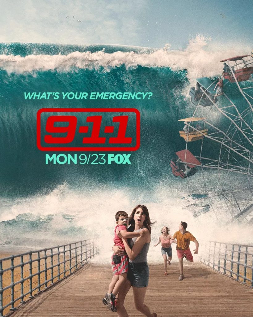 Fox S 9 1 1 Drama Series Premieres With A Tsunami Hitting The Santa Monica Pier Pacific Park Amusement Park On The Santa Monica Pier