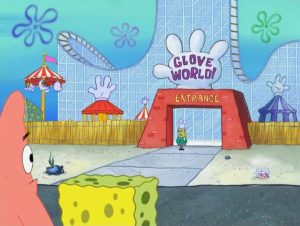 Spongebob and Patrick outside of Glove World