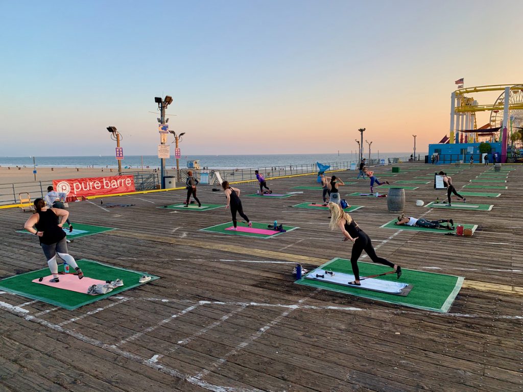 Outdoor fitness class on the Santa Monica Pier