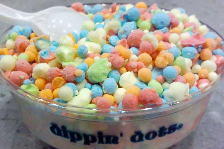 Cup of Dippin' Dots rainbow ice cream