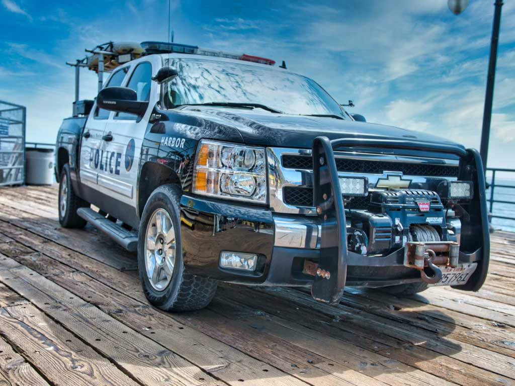 Harbor Patrol police truck on the Santa Monica Pier