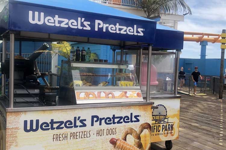 Wetzel's Pretzels cart on the Santa Monica Pier