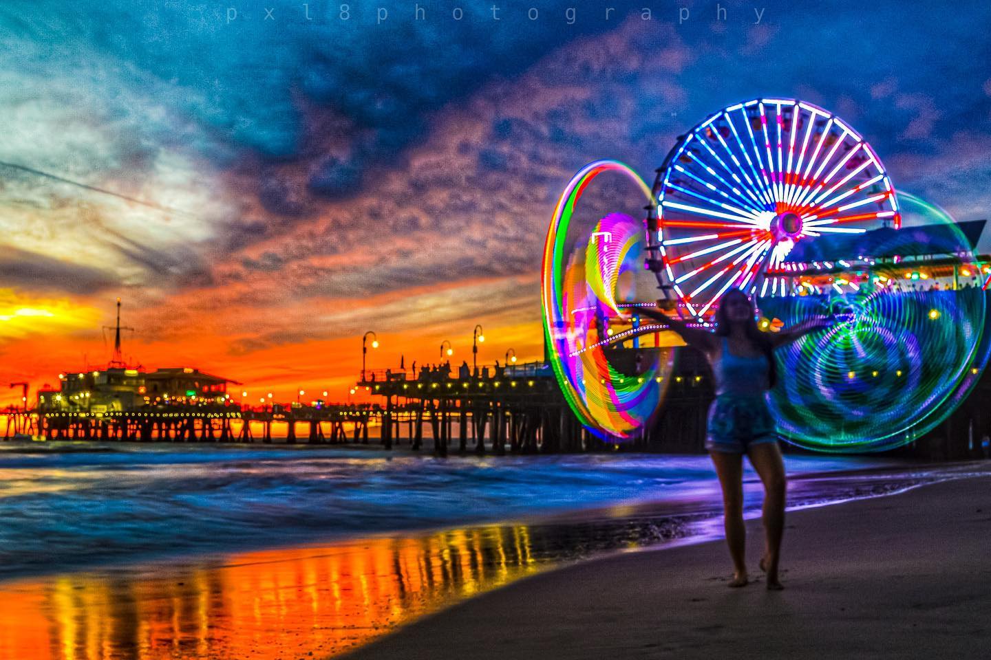 Independence Day Ferris Wheel Lighting at the Santa Monica Pier