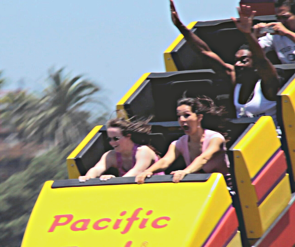Maria, Julia, & Lejon riding the Roller Coaster at Pacific Park on the Santa Monica Pier in the film Different Eye