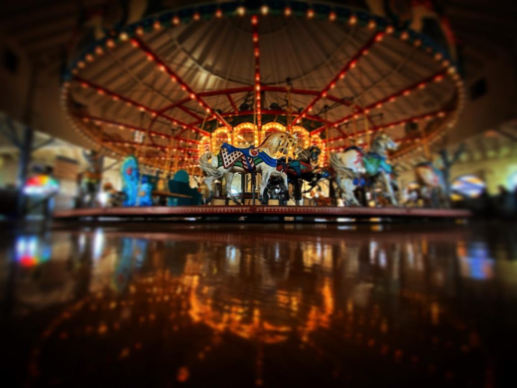 The carousel horses on the Merry Go Round at the Santa Monica Pier where a special Frieze LA exhibit will be hosted – Photo by @roamwithaview