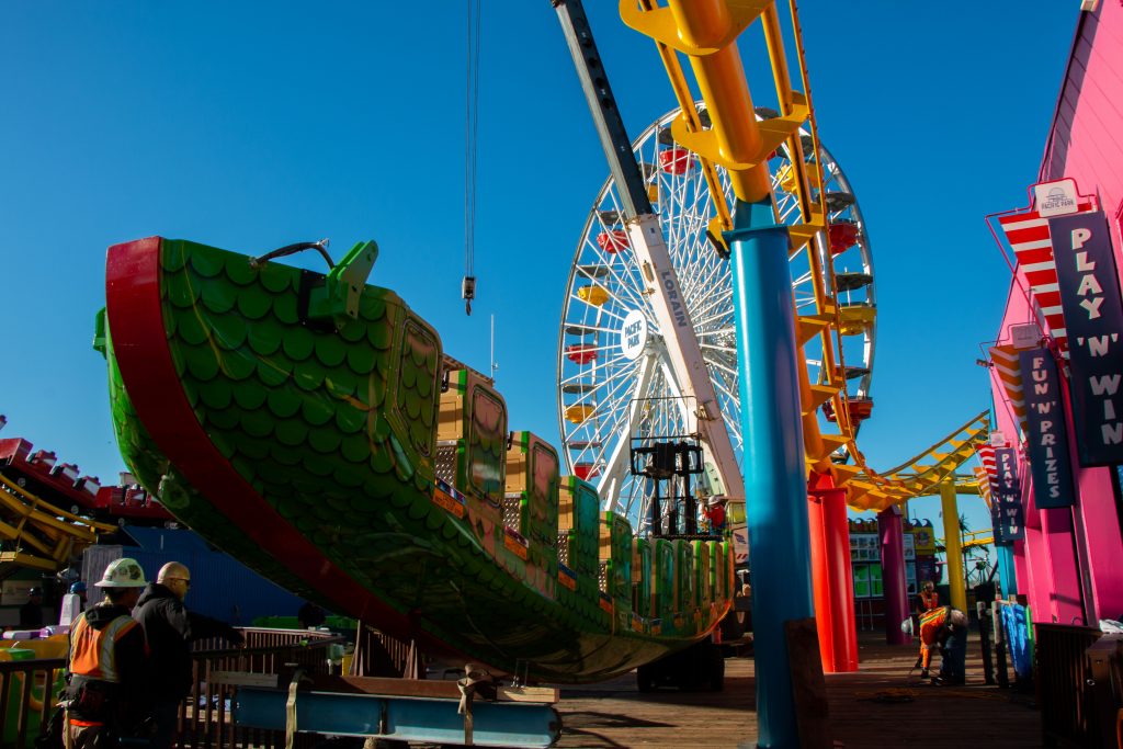 The Sea Dragon being installed at Santa Monica PIer