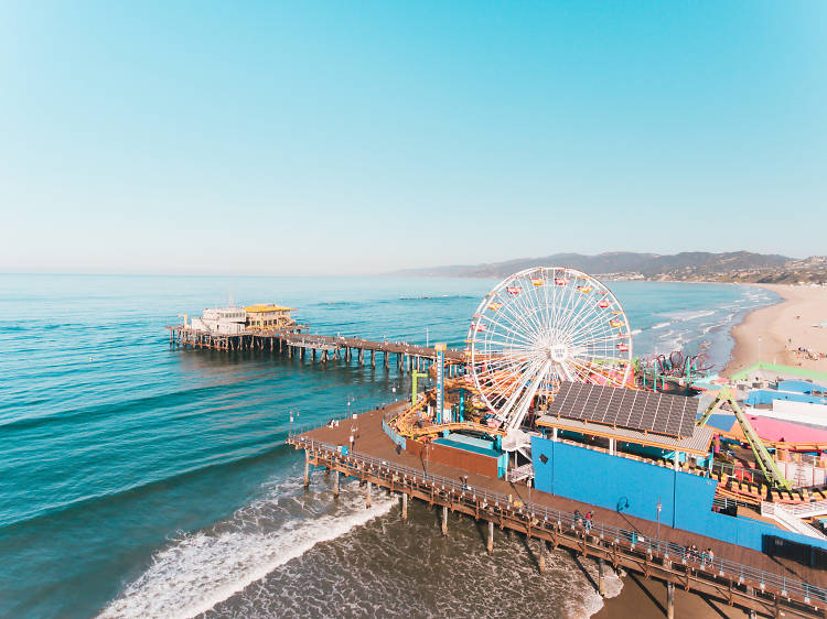 The Santa Monica Pier as seen from the air south of the pier