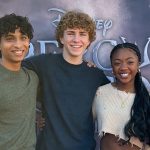 Cast members Walker Scobell, Leah Sava Jeffries and Aryan Simhardi of Disney's Percey Jackson pictured at their event at the Santa Monica Pier