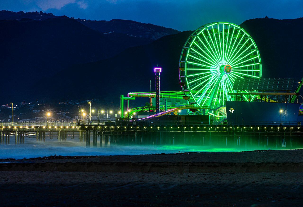 Seventeen Ferris Wheel Lighting at the Santa Monica Pier Pacific Park